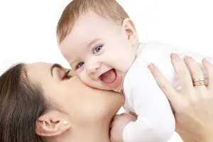 Woman holding young child