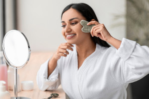 Women performing Facial Gua Sha Tutorial